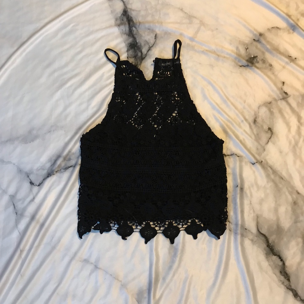 Black crotchet lace top